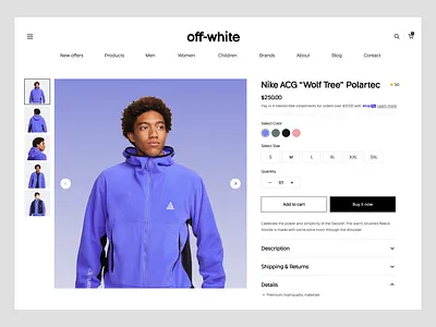 Off-White – E-commerce Website Fashion UI UX Design add to cart branding clothing e commerce website fashion mens clothing minimalism minimalistic product design product page shop shopify shopping shopping page ui ux wavespace web design web shop website