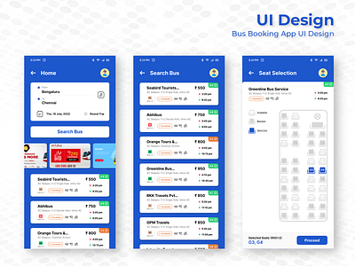 Bus Booking App UI Design app design application css java product design prototype prototyping research ui uidesign uiux user experinece design user research ux web web developing webdesign website design