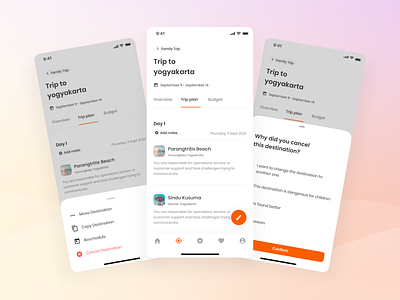 Moove - Trip Plan app clean ui design holiday itinerary itinerary apps minimal mobile mobile app mobile design orange trip trip apps trip itinerary trip overview trip planner ui ui kit ux vacation