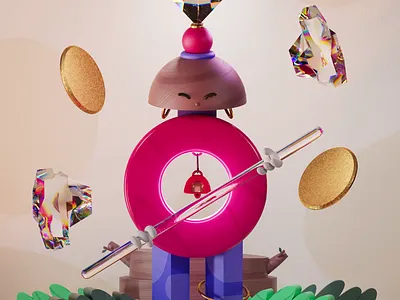 Momo | Samurai girl 3d animation c4d character crystal design diamond girl gold illustration motion