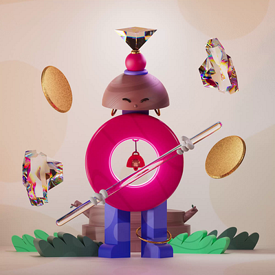 Momo | Samurai girl 3d animation c4d character crystal design diamond girl gold illustration motion