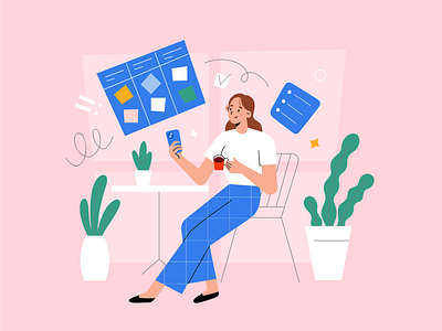 Taking a note, creating a kanban board app application board cartoon character character design cloud creative freelancer illustration illustrator interface kanban note note taking taking ui ux vector vector illustration