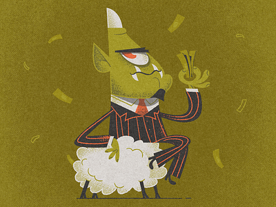 Cyclops - Fright Fall Challenge business capitalism character character design halftone hellsjells illustration mogul money retro rich sheep suit texture tie wealthy