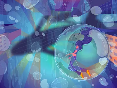 Floating girl🌊 2d illustration art design girl illustration metaverse nft ocean storm wave whale