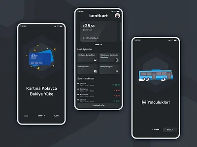 Kentkart Mobile App Redesign Dark UI dark mode dark ui figma figmadesign kentkart mobile app design redesign redesign concept ui design