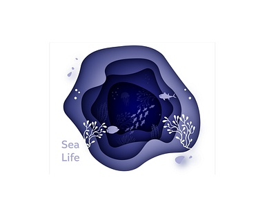 Sea Life - Papercut Style Illustration adobe adobeillustrator design graphic design illustration personalproject sea vector vectorillustration