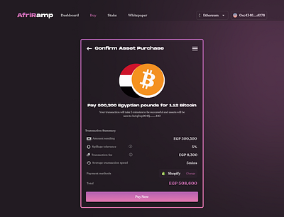 AfriRamp (Confirm Asset Purchase) blockchain cryptocurrency currencies on ramp ui web3