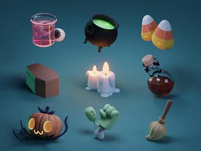 Halloween icons animated 3d animation b3d blender halloween icons illustration isometric motion motion graphics render spooky
