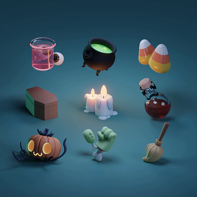 Halloween icons animated 3d animation b3d blender halloween icons illustration isometric motion motion graphics render spooky