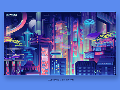 Metaverse Future Virtual City adventure architecture artwork background wallpaper banner building colourful concept environment futuristic city game background homepage background illustration landscape illustration metaverse print technology city travel vector background wallpaper