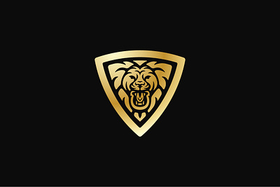 Angry Lion Logo animal black branding design exclusive face front gold gradient head illustration lion logo luxury shield silhouette tiger triangle vector