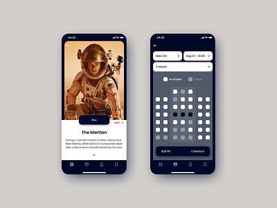 App choosing a seat in the cinema app graphic design ui