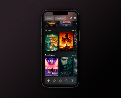 UI Design for Mobile Cinema Application brandidentity branding design interface logo minimal ui ui design uiux