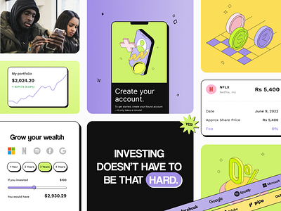 Round Invest Branding app brand identity branding colors graphic design illustration invest investing landing minimal money money app website
