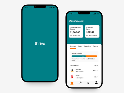 Thrive banking credit card finance finance goals finance onboarding financial goal financial goal tracking app goal tracking goal tracking app goals mobile onboarding product design sync thrive