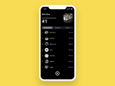 Leaderboard 019 app black branding challenge clean dailyui event game icons ios leaderboard logo photo ranke simple ui ux yellow