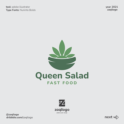 Queen Salad Fast Food branding design herbs leaf logo logos logotype natural queen queen salad fast food salad simple logo templates vector