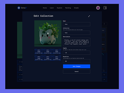 NFT Edit Item/Collection Modal app aurora blockchain crypto defi design dex landing page nft uiux web3