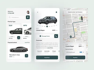 Si Rental - Rent Car App 🚗 app design booking app car clean design detail car interface luxury car rent maps mobile mobile app navigation rent car transportation ui ux vehicle