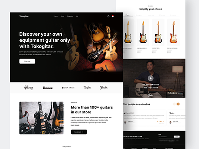 Tokogitar - Guitar Marketplace Landing Page acoustic bass branding buy clean design e commerce fender guitar guitar store guitarist instrument music musician rock simple ui web web design website