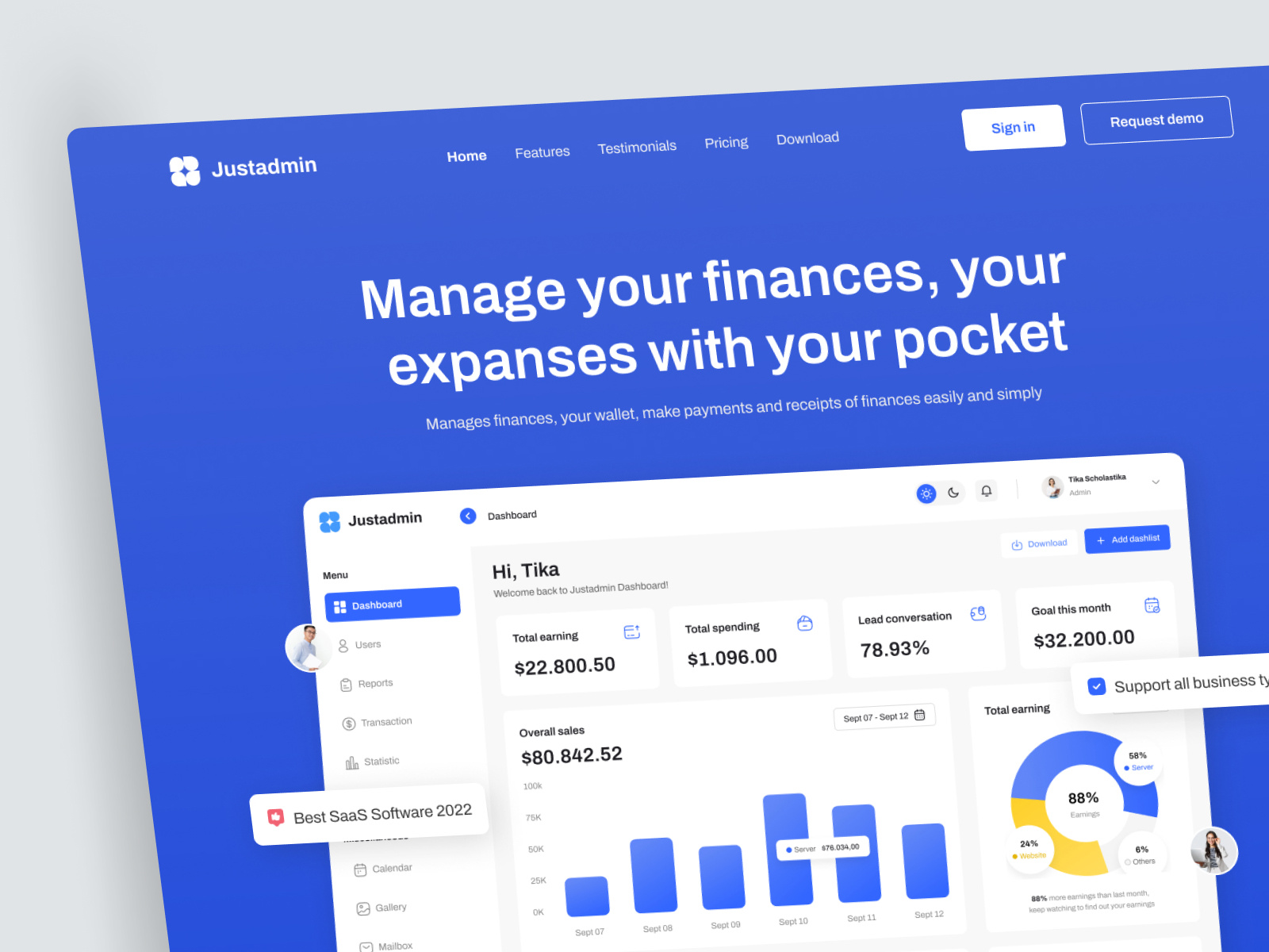 Justadmin - Finance SaaS Hero accounting analytics b2b b2b website company dashboard enterprise finance financial fintech graphs hero section insight landing page product design saas saas website stats wallet web design
