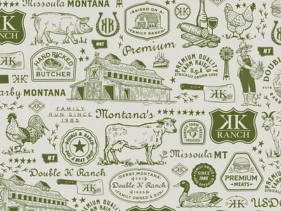 DOULBE K RANCH BUTCHER PATTERN branding butcher farm food hand lettering illustration montana ranch