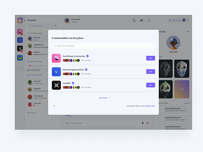Chat dApp - Gated Communities blockchain chat chat app crypto dapp dashboard figma lightmode minimal purple social media ui web app web design web3 white
