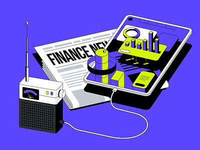 Finance, News & Analytics - Illustration analytics banking data design device finance illustration isometric news newspaper stocks