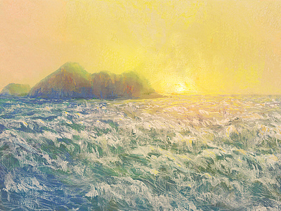 Sea illustration impressionism island landscape oil painting sea sunrise texture travel wave