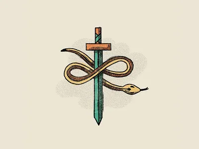 Knot illustration inktober inktober 2021 procreate snake spot illustration sword texture