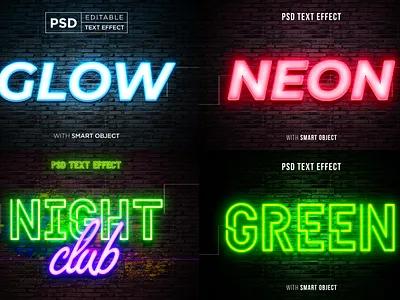 glow neon text effect mockup template bundle 3d background design effect effects font glow glowing graphic design light mock up mockup neon neon font neon light neon text shine style text text effect