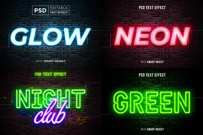 glow neon text effect mockup template bundle 3d background design effect effects font glow glowing graphic design light mock up mockup neon neon font neon light neon text shine style text text effect