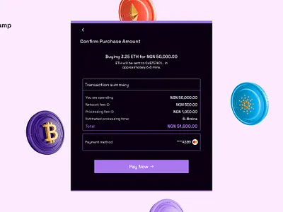 On-ramp flow (Confirm Purchase) blockchain crypto onramp ui design visual design web3