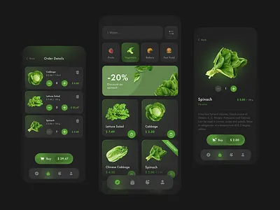 Grocery App Concept app dark app dark app ui dark mode dark ui food food app food mobile green app grocery grocery app mobile ui modern app modern style my cart product ui