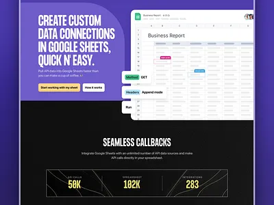 Data API Calls Landing page api call dashboard design fetch internet landing page modern saas sheet software ui