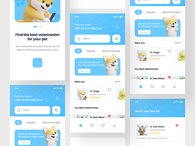 Vevet - Veterinarian Mobile App 🐕 3d app cat design dog minimal mobile app pet pet app ui ux veterinarian veterinarian app