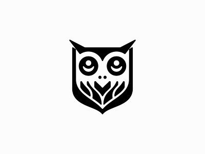 Owl Logo abstract animal bird branding design flat geometric identity illustration logo mark mascot negative space optometry owl shield simple symbol vector wisdom
