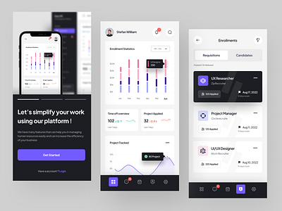 HR Management App - Easy HR admin app application chart clean employee home hr hrd hrm human resource job minimalist mobile app modern onboarding saas statistics ui ux