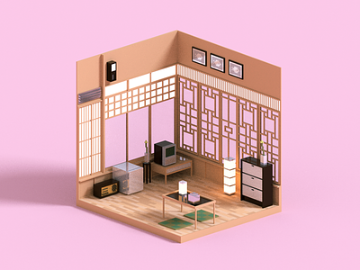 Itado 3d architecture illustration render room voxel voxelart