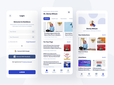 HaloNews - News Feed App (Part 3) app articles articles app clean covid 19 design information mask minimalist mobile app modern news news app newsletter pandemic reading reading app ui ui design white space