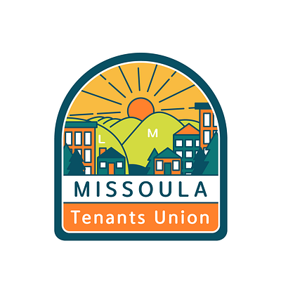 Missoula Tenants Union badge branding cartoon color community graphic design housing illustration logo mario missoula montana mountains simple tenants union vector