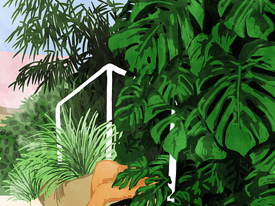 Hiding in Green, Tropical Nature Bohemian Woman Nude Jungle by Uma