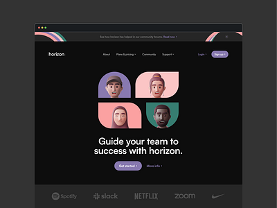 Horizon Concept 3d branding dark dark mode design free graphic design hero illustration landing page logo macos mockup open source team typography ui ux vector web