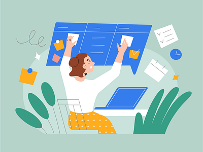 A board of notes app cartoon character character design creative illustration illustrator interface laptop mind map note note taking user ux vector vector illustration