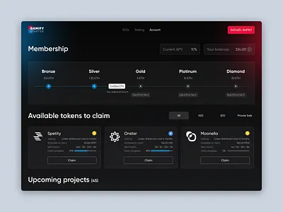 Gamify Starter - Account blockchain crypto dark launchpad membership nft tokenomics tokens ui