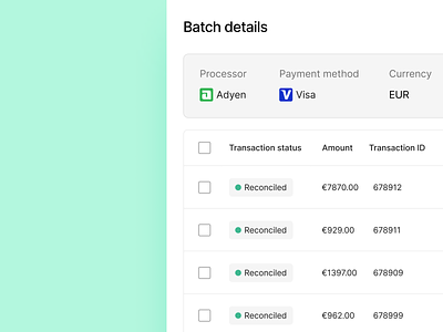 Reconciliation detail app data design system finance interface payments primer product product design ui ux