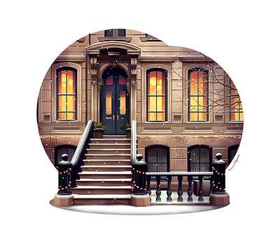 Brownstones NYC animation architecture city deco facade home illustration journey light mood newyork poster smooth snow snowy sweethome travel travelposter warm winter