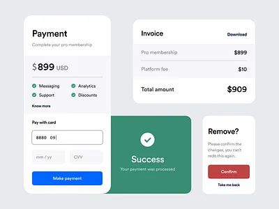 Payment Components checkout components credit card form invoice list minimal mobile modal payment ui ux