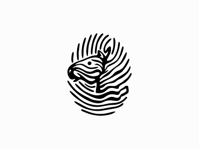 Zebra And Fingerprint Logo for Sale abstract africa animal branding cute design fingerprint flat illustration jungle lines logo mark mascot negative space original stripes unique vector zebra
