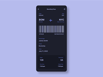 Daily UI Challenge 024 - Boarding Pass dailyui dark mode design figma ui